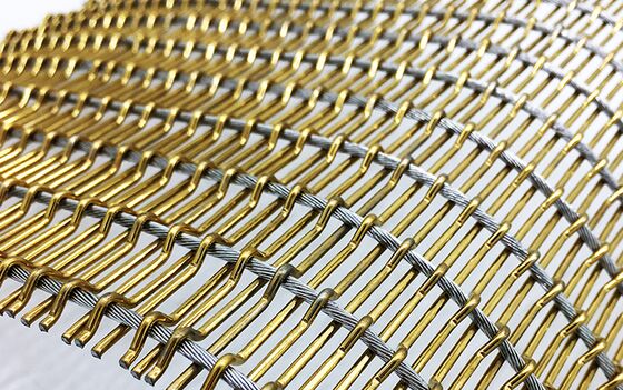 Malla metálica decorativa ancha personalizada de alambre de cobre de acero inoxidable para construir muros cortina